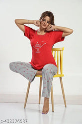 Plus size printed net hosiery pyjama set, trendy and comfortable for women